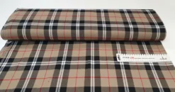 TARTANSTOFF SCHOTTISCH CHECK CAMEL, SCHWARZ, WEISS