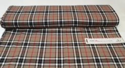 TARTANSTOFF SCHOTTISCH CHECK CAMEL, SCHWARZ, ROT, WEISS