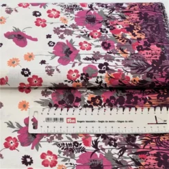 LEINESTOFF SPAIN FASHION MIT BORDÜRE - Fb. WEISS MIT BLUMEN