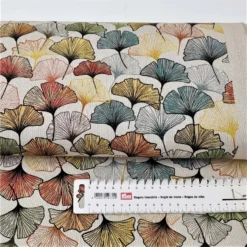 DEKOSTOFF FÜR TASCHEN & CO -ELEGANT GINKO - Fb. NATURBEIGE MIT GINKO