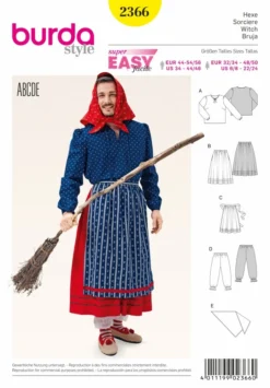BURDA SCHNITTMUSTER 2366 - HEXE - PARTNERMODELL BLUSE - ROCK - SCHÜRZE - HOSE - TUCH
