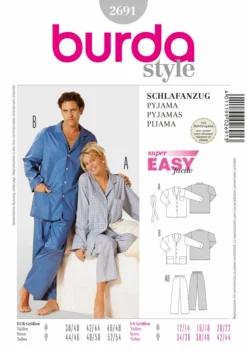 BURDA SCHNITTMUSTER 2691 - SCHLAFANZUG - DAMEN UND HERREN