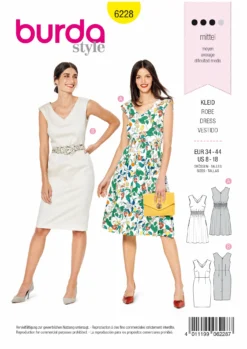 BURDA SCHNITTMUSTER 6228 - KLEID MIT GUMMISMOK – ETUIKLEID – V-AUSSCHNITT