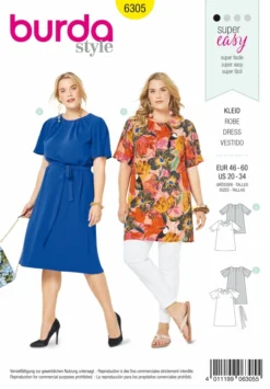 BURDA SCHNITTMUSTER 6305 - SHIRT UND KLEID – FALTEN AM AUSSCHNITT – A-LINIE