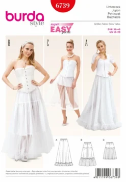 BURDA SCHNITTMUSTER 6739 - UNTERROCK - GUMMIDURCHZUG, STUFENROCK - RÜSCHENROCK