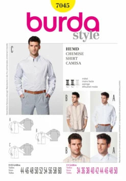 BURDA SCHNITTMUSTER 7045 - HERRENHEMD, VERSCHIEDENE KRAGENARTEN