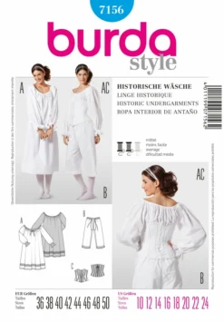BURDA SCHNITTMUSTER 7156 - HISTORISCHE WÄSCHE, HEMD, 3/4 HOSE UND MIEDER