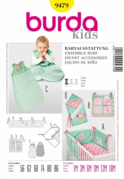 BURDA SCHNITTMUSTER 9479 - BABYAUSSTATTUNG: NESTCHEN, UTENSILO, SCHLAFSACK UND WICKELTUCH