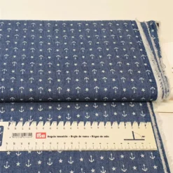 JEANSSTOFF-DENIM 'STARY ANCHORS' MIT ANKER, LEICHTER QUALITÄT - Fb. DENIM